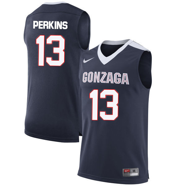 Men #13 Josh Perkins Gonzaga Bulldogs College Basketball Jerseys-Navy - Click Image to Close